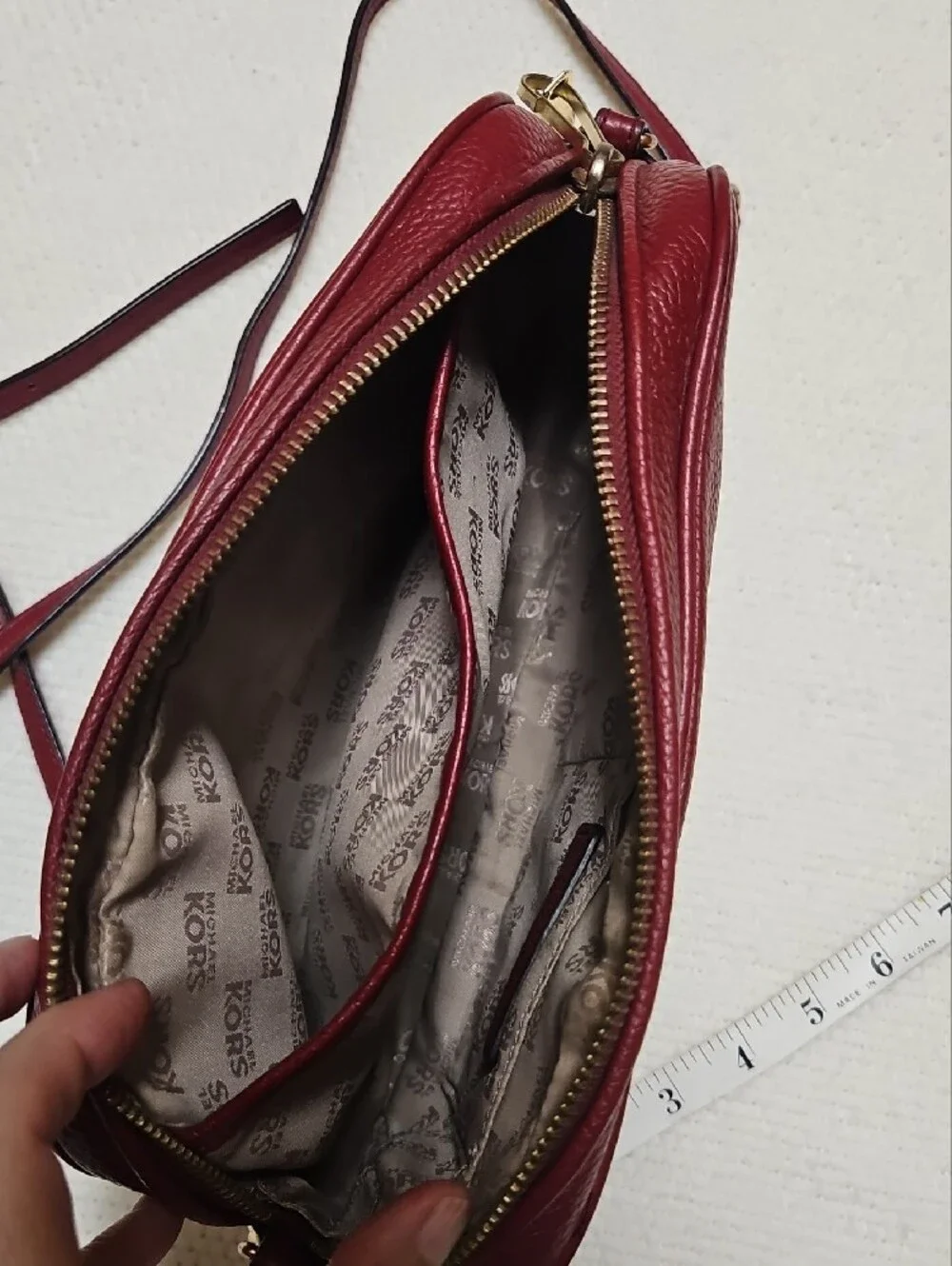 Michael Kors Red Pebbled Leather Crossbody with Gold Hardware